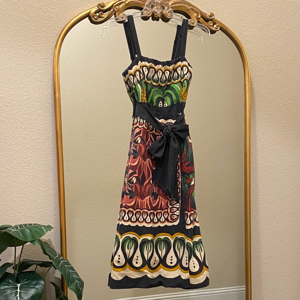 FARM Rio Coconut Tree Flow Scarf Linen Blend Midi Dress Size S - Picture 7 of 15